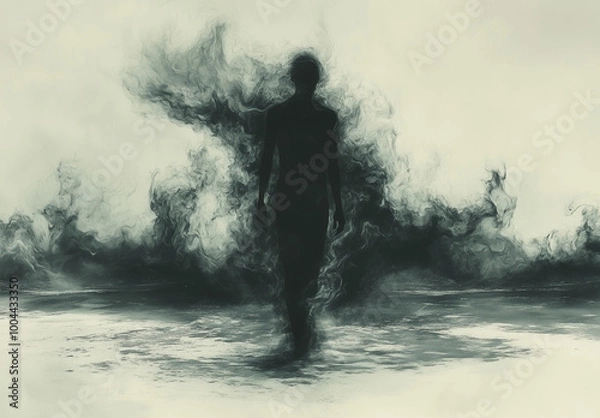 Obraz silhouette of a person disappearing in the wind