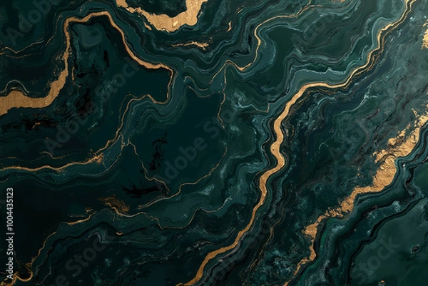 Fototapeta High resolution. Luxurious abstract fluid art painting, paint mix, glowing gold veins. Soft and dreamy design.