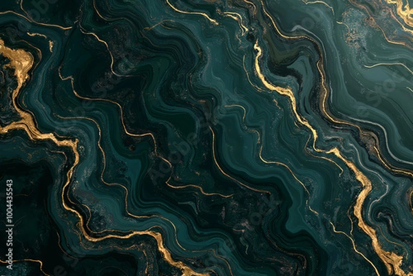 Fototapeta High resolution. Luxurious abstract fluid art painting, paint mix, glowing gold veins. Soft and dreamy design.