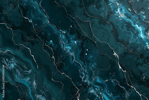 Fototapeta High resolution. Luxurious abstract fluid art painting, paint mix, glowing gold veins. Soft and dreamy design.