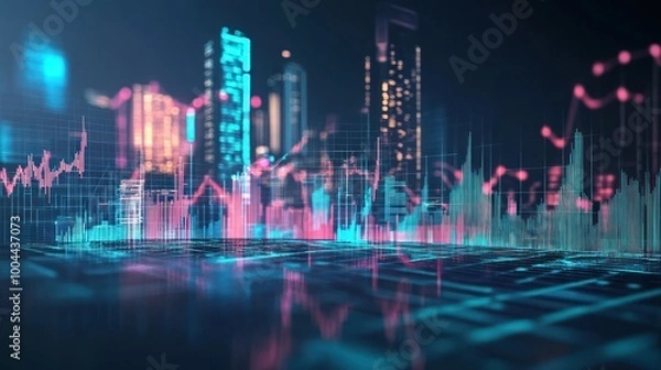 Fototapeta Digital Cityscape with Data Visualization