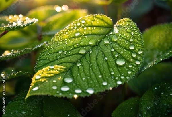 Fototapeta stunning close dew drenched garden plants showcasing vibrancy intricate details, abundance, botanical, blossom, brightness, droplet, drops, environment