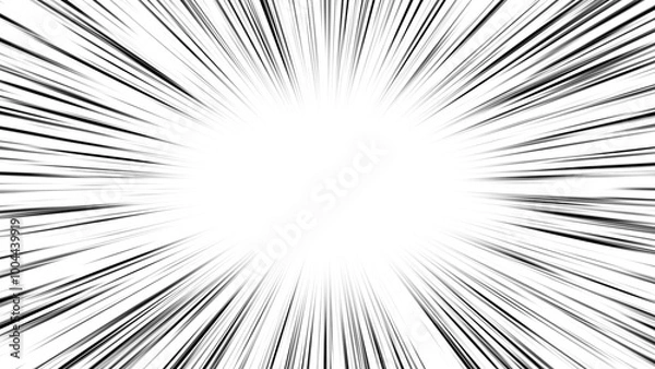 Fototapeta Black anime speed lines on white. Radial comic light speed lines. Velocity lines, flash action concept. High-speed, black and white speed lines. Manga anime background. 