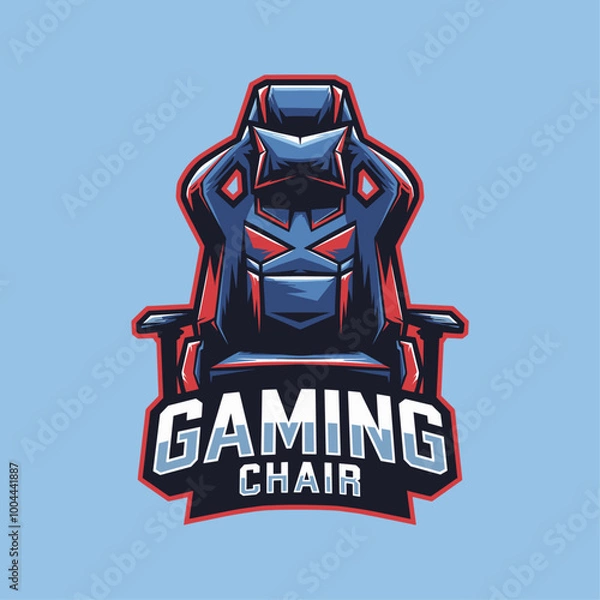 Fototapeta Vector Gaming chair with armrest illustration. Video game entertainment tech comfortable equipment chair concept on isolated background