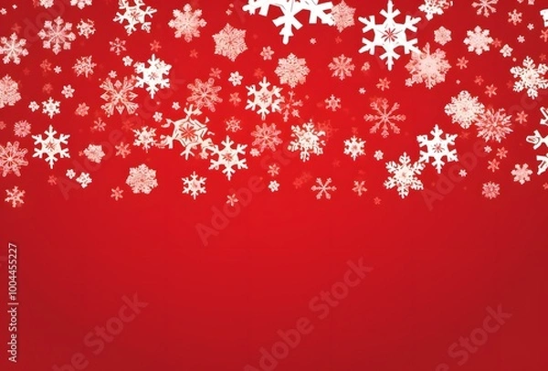 Fototapeta Red Background With Falling Snowflakes Christmas Card Design