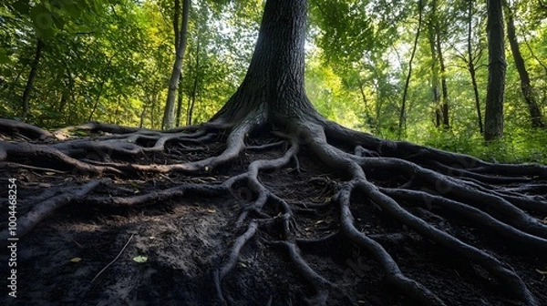 Obraz 14. A set of deep, winding roots of a tree spreading beneath the ground