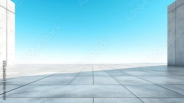 Fototapeta Modern minimalistic architectural design with clean lines and a blue sky in the background.