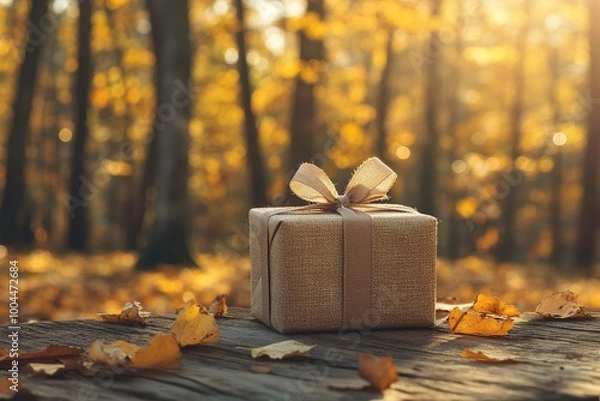 Obraz Gift box with autumn background. generated ai