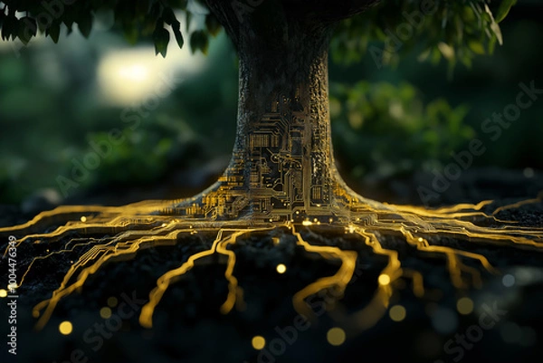 Obraz Future trees combine with technology to survive.
