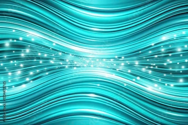 Fototapeta Turquoise waves of light creating a futuristic abstract design.