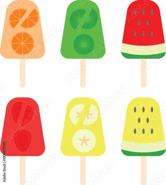 Obraz A Collection of Fruit Popsicle Which Has Six Different Designs