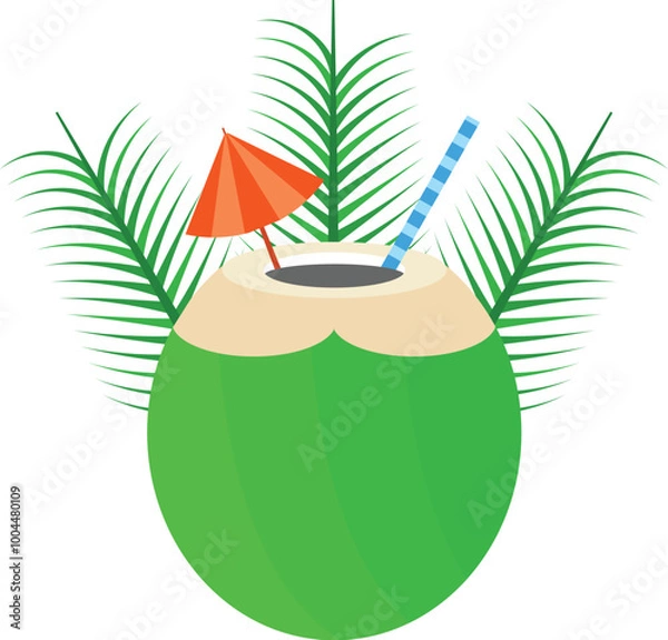 Obraz Coconut Drink and Palm Leaves Isolated