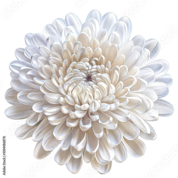 Fototapeta White Chrysanthemum Bloom with Soft Petals on a Transparent Background for Floral Designs