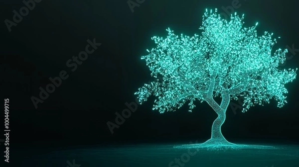 Obraz Glowing teal tree in digital space.