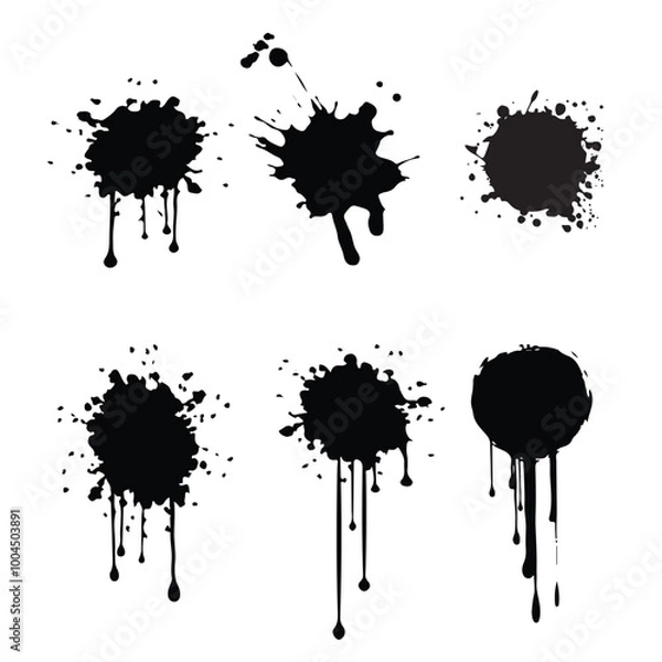 Fototapeta set of black ink spray drip grunge style
