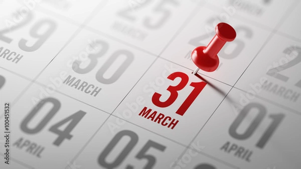 Fototapeta March 31 written on a calendar to remind you an important appoin