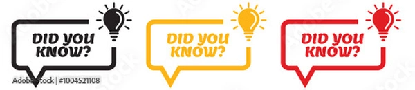 Fototapeta Did you know speech bubble background banner with light bulb icon. vector illustration