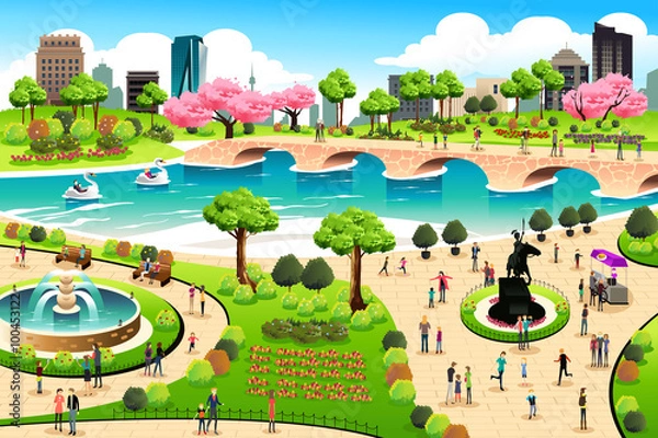 Fototapeta People Visiting a Public Park