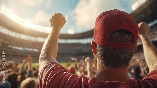 Fototapeta Baseball team taking a victory lap around the stadium, highfiving fans, baseball, celebration, crowd interaction