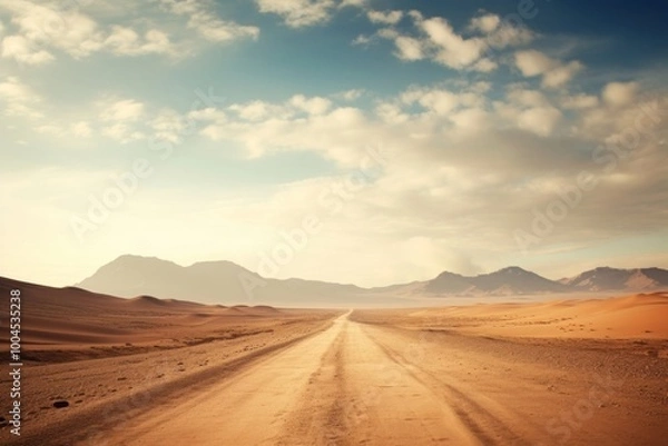Fototapeta Sand long road landscape outdoors horizon.