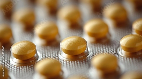 Fototapeta Close-Up of Yellow Pills in a Blister Pack