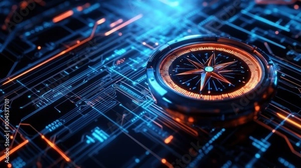 Fototapeta Digital Compass on Circuit Board