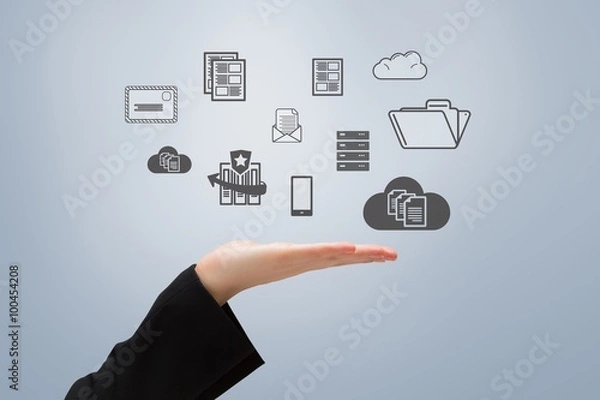 Fototapeta Composite image of hand presenting