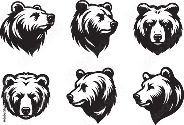 Fototapeta set of a bear head silhouette vector image