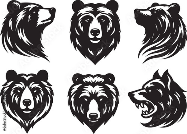Fototapeta set of a bear head silhouette vector image