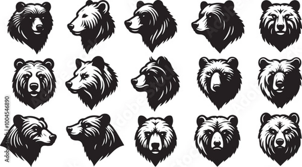 Fototapeta set of a bear head silhouette vector image