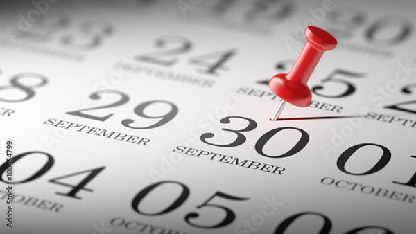Fototapeta September 30 written on a calendar to remind you an important ap