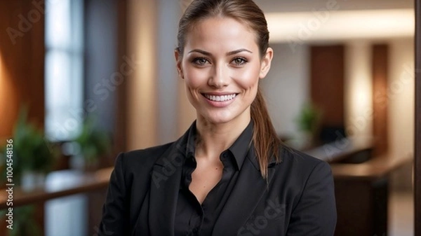 Obraz Beautiful woman on the reception, front desk 