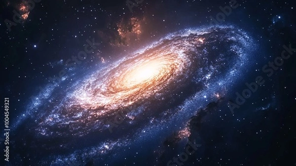 Fototapeta Stunning Spiral Galaxy with Glowing Core and Starry Background in Deep Space
