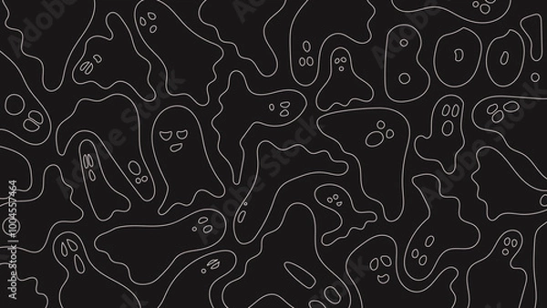 Fototapeta Halloween ghosts seamless pattern line art backdrop illustration design minimal print decor wrapping