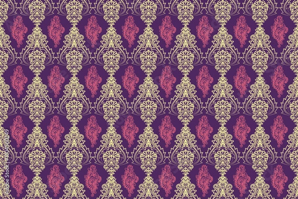 Fototapeta Damask seamless pattern vector,vintage,traditional,ethnic pattern, Turkish motifs, Great for fabric and textile, wrapping, clothing,carpet, Bandana, batik, and wallpaper