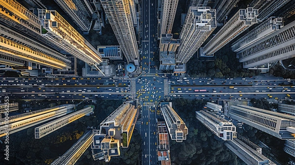 Fototapeta drone photo top view traffic in the city