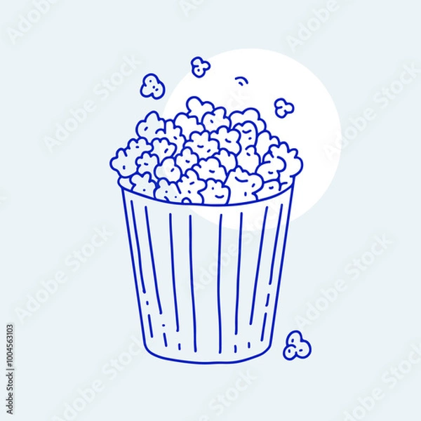 Fototapeta Minimalist popcorn bucket with overflowing popcorn in line art style.