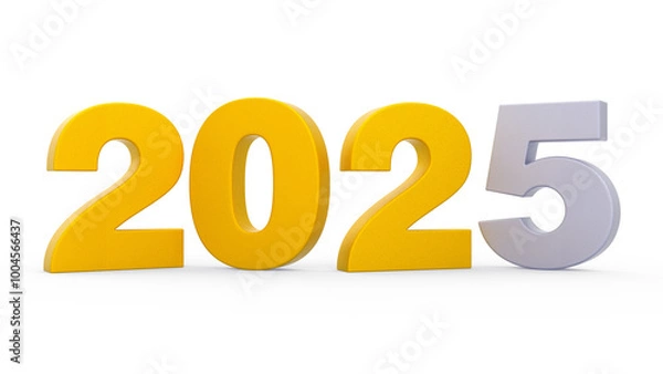 Fototapeta New Year 2025 Yellow and Grey 3d Numbers Isolated Transparent Background 3d Rendering