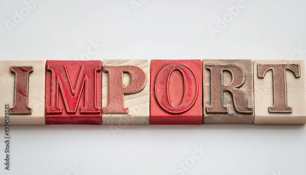 Fototapeta Wooden text IMPORT against light backdrop. Business concept.