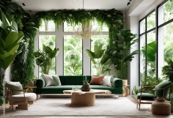 Fototapeta vibrant detailed foliage styling eye catching interior design decor enhancements, arrangement, botanical, colors, composition, crafting, elements