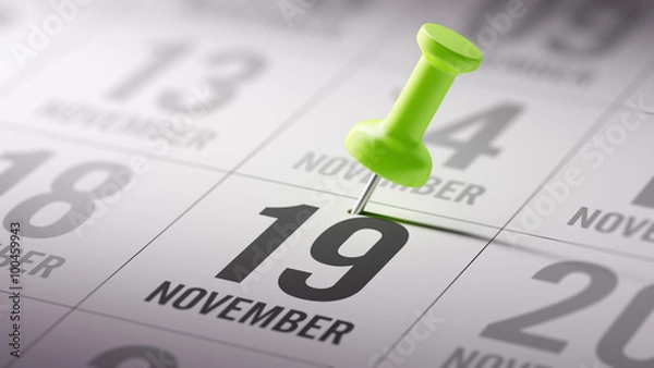 Fototapeta November 19 written on a calendar to remind you an important app