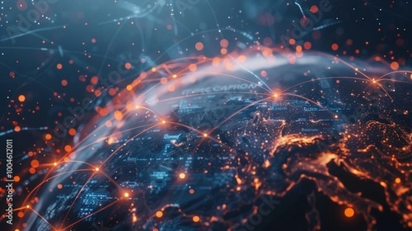 Fototapeta Abstract global network concept with connecting lines and dots around the earth