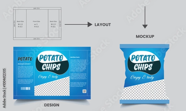 Obraz Potato chips package design, realistic vector design potato chips packaging, chips, packaging, vector illustration with mockup