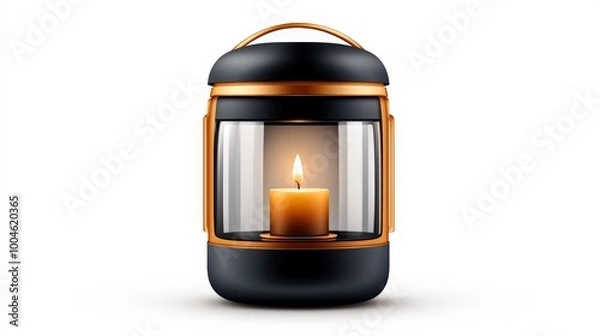 Fototapeta Modern Lantern with Candle: A sleek and contemporary design, this black and copper lantern features a single flickering candle, creating a warm and inviting ambiance.