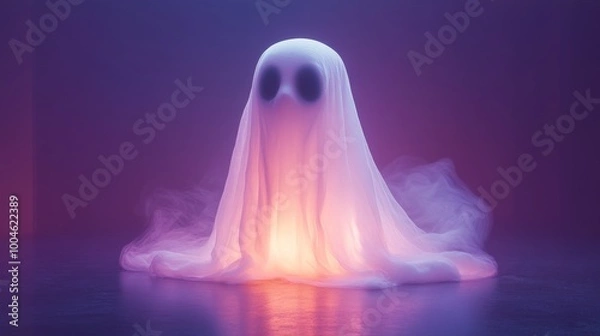 Fototapeta Ghost coming out of the fog with orange and purple lights