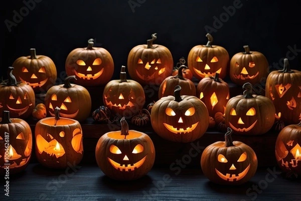 Fototapeta Halloween background with Jack Lantern pumpkin pattern, a terrible mood, halloween party, background. 