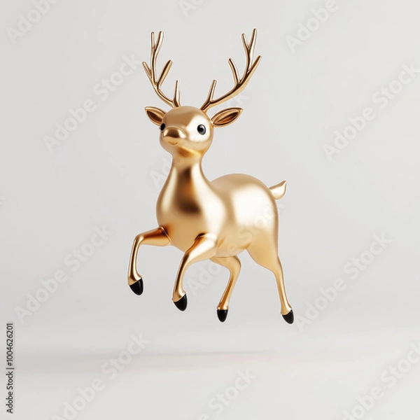 Fototapeta A playful golden deer character, perfect for festive and whimsical designs, showcasing charm and joy in 3D art.