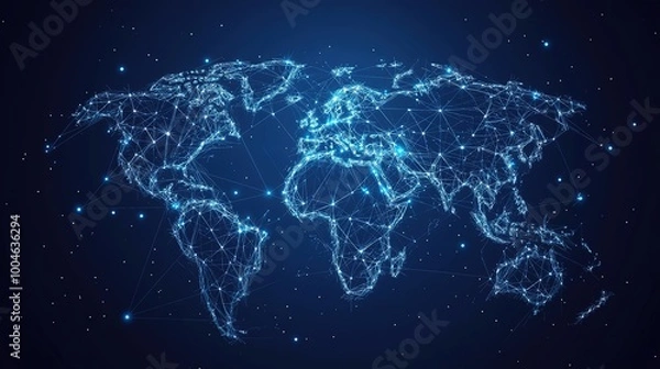 Obraz World geometric and earth for connection ,community and society Map networking and communication, planet model with decoration, abstract design or geometric link of business and global economy 