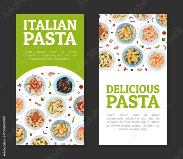 Fototapeta Pasta Dish Food Banner Design with Plate Serving Vector Template