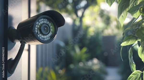 Fototapeta Outdoor CCTV Security Camera in Garden Surveillance Setup,generative ai